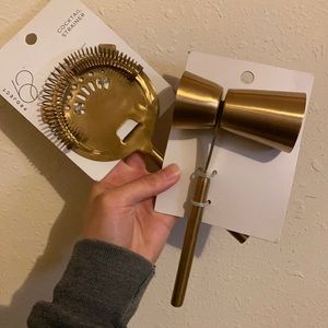 Antique gold Cocktail strainer and jigger